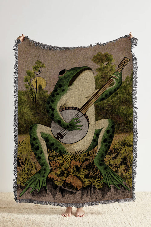 Frog Playing Banjo  Throw Blanket